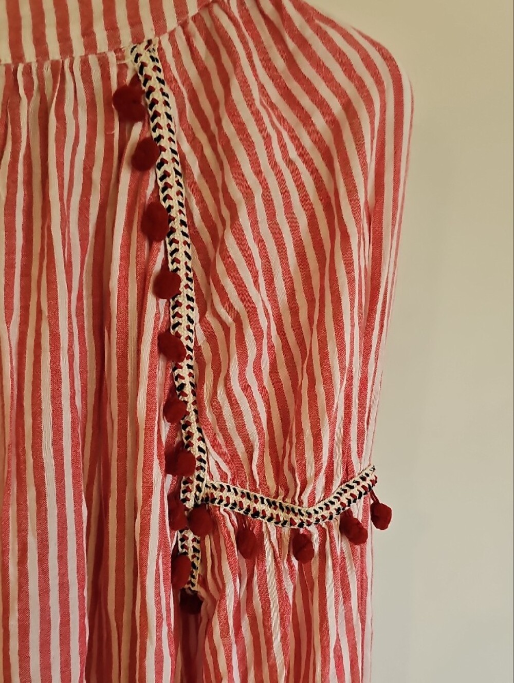 Striped Red Tassel Peasant Blouse - Picture 8 of 10